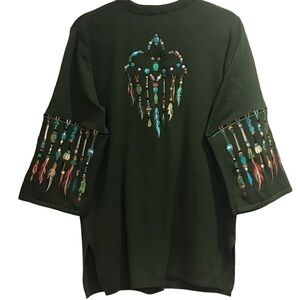 Bob Mackie Wearable Art Cardigan Sweater Embroidered Feather Detail Woman’s Med